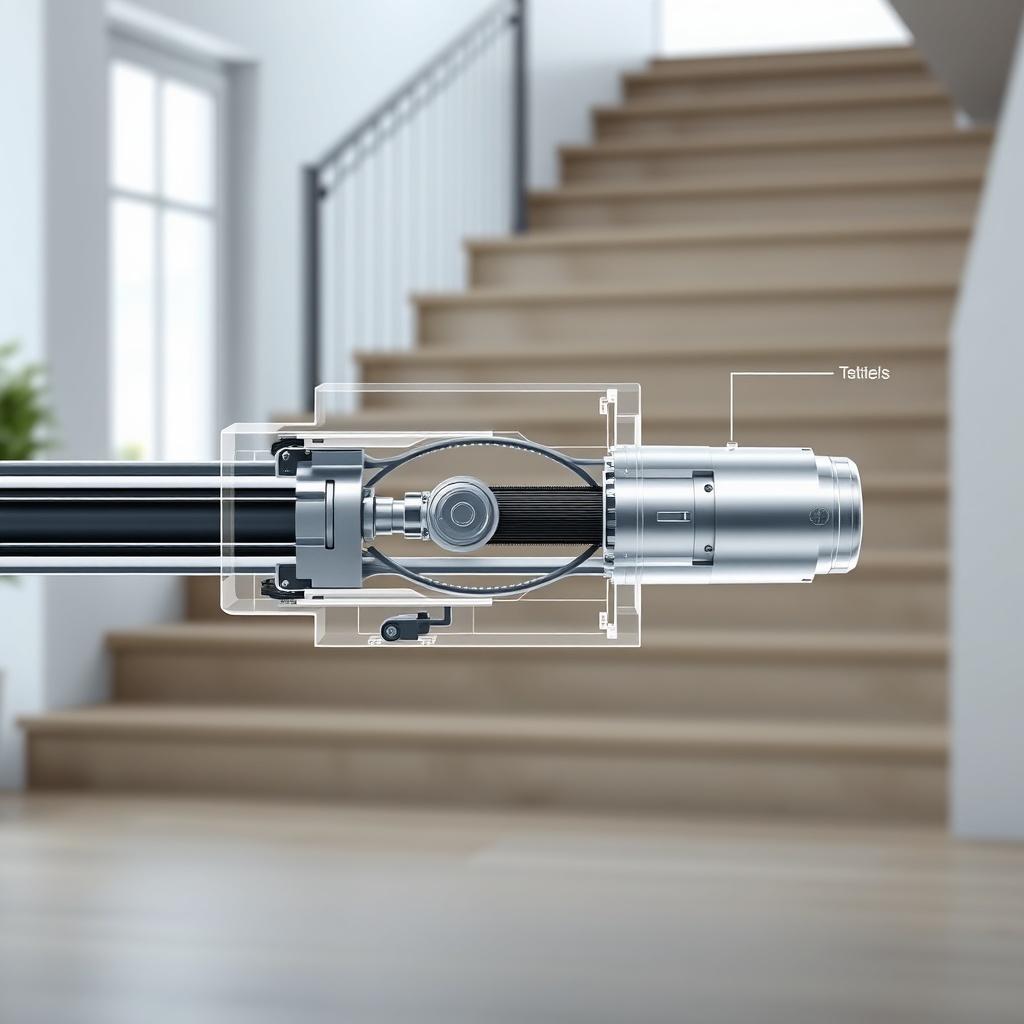 A clean 3D diagram showing a cross-section of the Thyssenkrupp Flow 550's rail and motor u