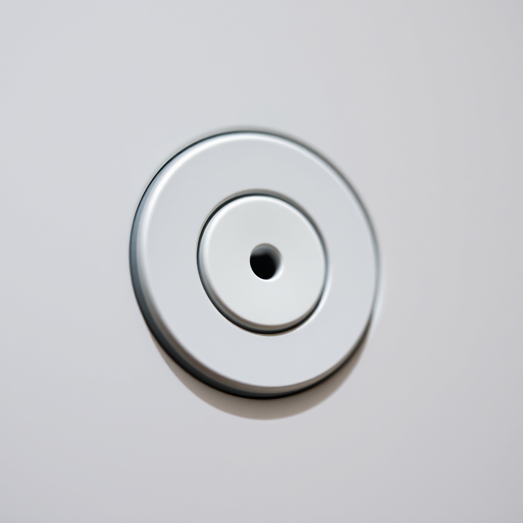 A macro shot of the ThyssenKrupp Flow 550 control panel with the call button and a small m