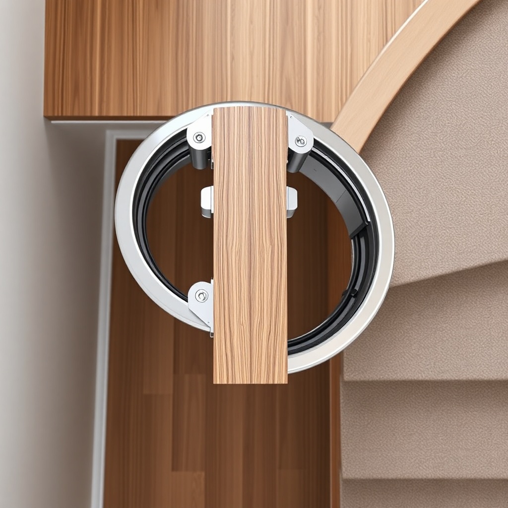 A clean photorealistic top-down view of a Thyssenkrupp Flow 550 track curving tightly arou