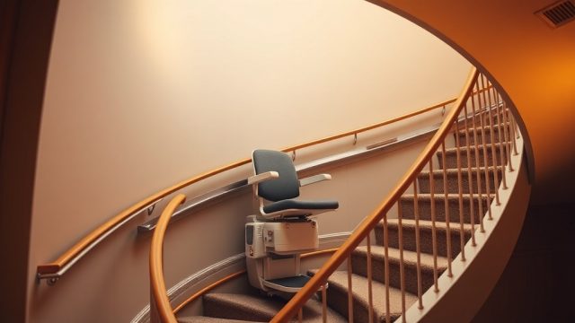Stannah 420: Kurvengängigkeit auch bei 90-Grad-Wendeltreppen