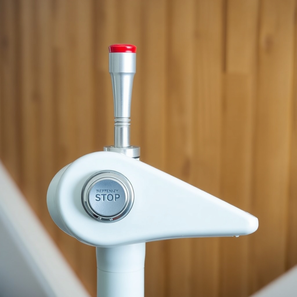 A clean photorealistic photo showing a close-up of a Stannah 420 treppenlift's control arm