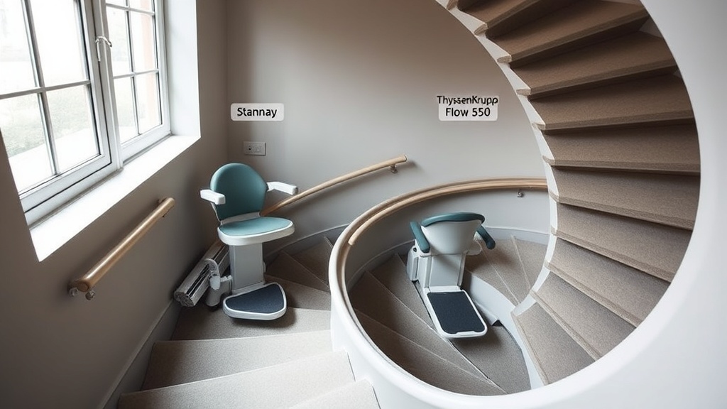 Stannah 420 vs. Thyssenkrupp Flow 550: Kurvengängigkeit bei engen Wendeltreppen